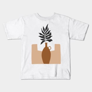 Boho Minimalist Abstract leaves Bouquet Pottery Vase  Art Kids T-Shirt